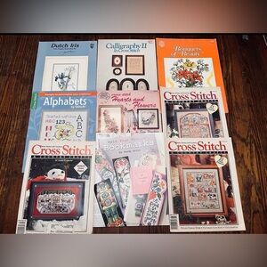 Lot of 9 Vintage Cross Stitch Instruction Pattern Books/Magazines